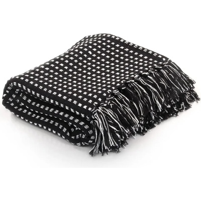 vidaXL Декоративно одеяло, памук, каре, 160x210 см, черно (245331)