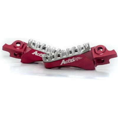 ACCEL stupačky HONDA CRF 250/450R,X 04-17,CRF150R 07-16,CR125/250 02-07,hliník 7075,barva červená,nastavitelná šířka