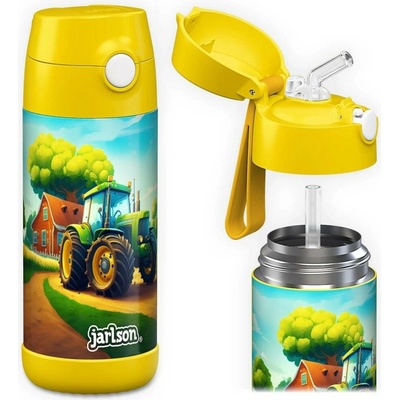 Jarlson Charli Dětská nerezová termoláhev s brčkem Traktor 350 ml