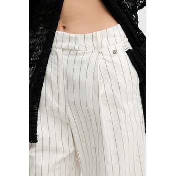 Pedro del Hierro Панталон с лен Pedro del Hierro в бежово с широка каройка, с висока талия 7609760 (7609760)