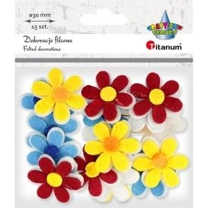 TITANUM Felt decoration 3D flowers 30 mm mix 15pcs