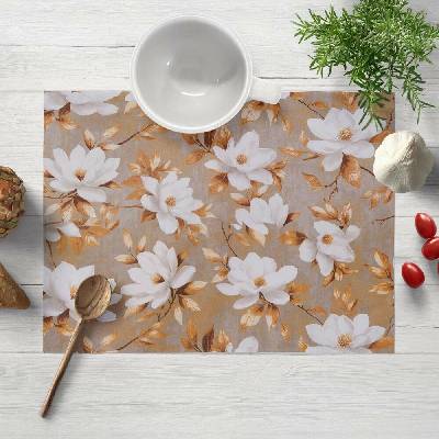 Biante Bavlněné prostírání Sandra SA-717 Bílé květy magnolie na hnědošedém 30x40 cm