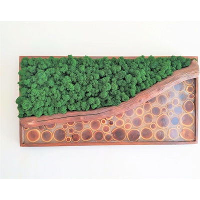 Mechový obraz - tmavě zelený s epoxidem 60cm x 120cm