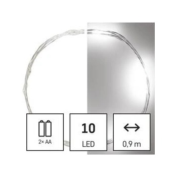 EMOS Lighting D3AC06 LED vianočná nano reťaz strieborná 0,9 m 2x AA vnútorná studená biela časovač