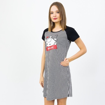 Памучна нощница на райе в бяло и черно с жаба