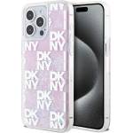 DKNY Liquid Glitter Checkered Pattern Case - дизайнерски кейс с висока защита за iPhone 15 Pro Max (розов)