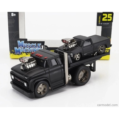 Maisto Chevrolet C 60 Flatbed Car Transporter 1966 With 454 Ss Pick up Custom 1993 Black 1:64