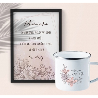 Set plakátu a plecháčku MILOVANÉ MAMINCE Rozměr plakátu: A4 (21 x 29,7 cm), Rámeček: Černý rámeček