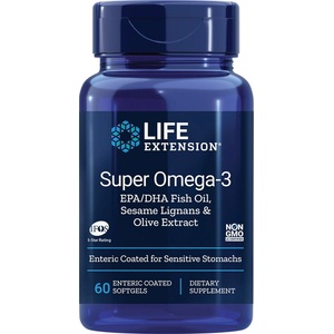Life Extension Super Omega-3 / Омега-3 от риба с добавени Лигнан от сусам и Маслина х 60 стомашно-устойчиви софтгел капсули (01985 LE)