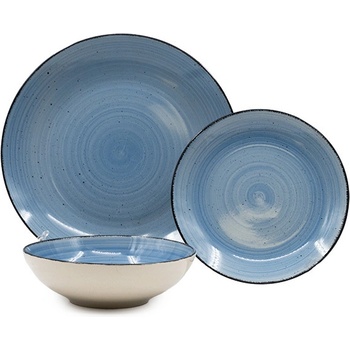 Керамичен сервиз за хранене с релеф и небесно синя глазура 18части (02-18928/4)