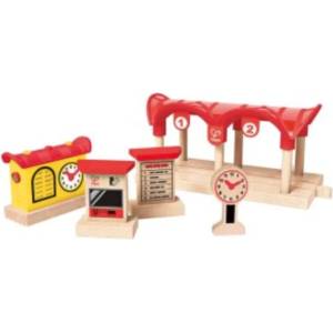 Hape Дървен железопътен комплект, Hape, Запиши, чуй и освети жп гара