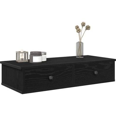 vidaXL Стенен рафт с чекмеджета, черен, 80x34x17 см, инженерно дърво (859951)