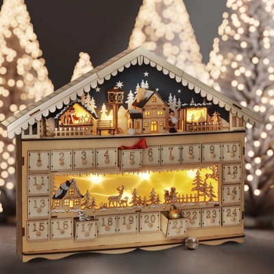 Solight LED adventný kalendář horská chata LED 50x40cm 1V258