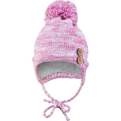 Little angel (DITA) Čepice pletená zavazovací bambule a knoflíky Outlast ® šeřík melír