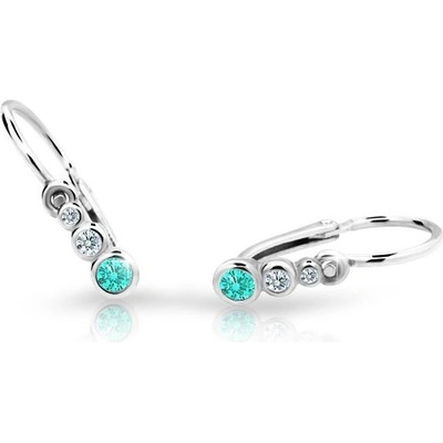 Danfil dětské náušnice C2255 z bílého zlata s kamínky Mint Green