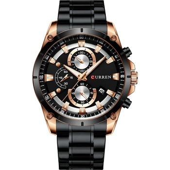 Curren Мъжки часовник Curren Velary, Неръждаема стомана, Хронограф, Черен / Розово Злато (CURREN-8360-BLACK-ROSEGOLD)
