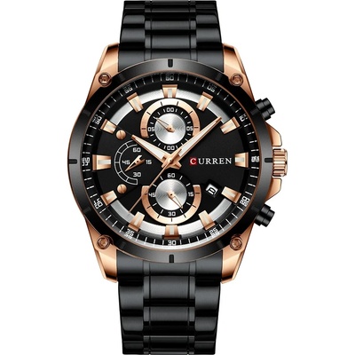 Curren Мъжки часовник Curren Velary, Неръждаема стомана, Хронограф, Черен / Розово Злато (CURREN-8360-BLACK-ROSEGOLD)