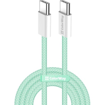 ColorWay Кабел Type-C CW-CBPDCC061-G, памучна оплетка, PD Fast Charging 60W, 3.0A 1M зелен (CW-CBPDCC061-G)
