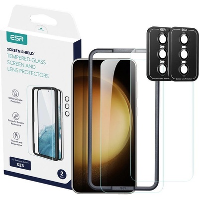 ESR Screen Shield Tempered Glass Protection Set - комплект 2 броя стъклено защитно покритие за дисплея и 2 броя предпазни стъклени лещи за камерата на Samsung Galaxy S23 (прозрачен)