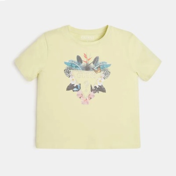Image 1 of GUESS Къса тениска в жълто с цветна щампа, камъни и кристали Guess