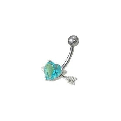 S4U Stříbrný piercing do pupíku srdíčko probodnuté (tyrkysová) BP01020-Q