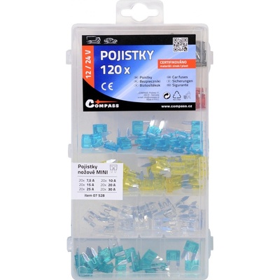 Compass Pojistky nožové MINI sada 120ks 7,5/10/15/20/25/30Amp