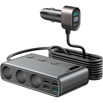 JOYROOM 9-in-1 Car Charger 154W - зарядно за кола с 1xUSB-C и 5xUSB-A изходи и 3 извода за запалка (черен)