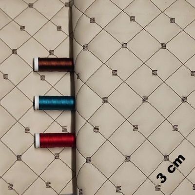 Ekokůže MIX 3x3 cm barva béžová prošívaná hnědými nitěmi, metráž, 145 cm