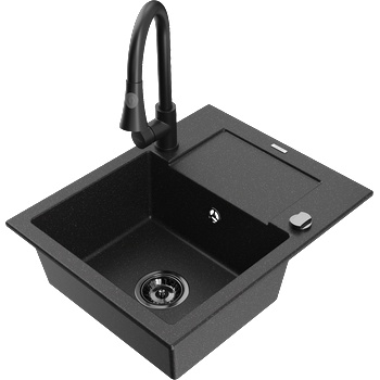 Mexen Enzo гранитна мивка с 1 отделение с отцедник и кухненски смесител Elia, (6506-73-670101-70-B)