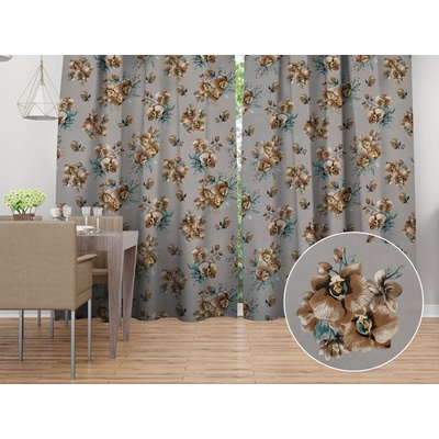 Biante Bavlněný závěs Sandra SA-622 Hnědé orchideje na šedém 150x260 cm