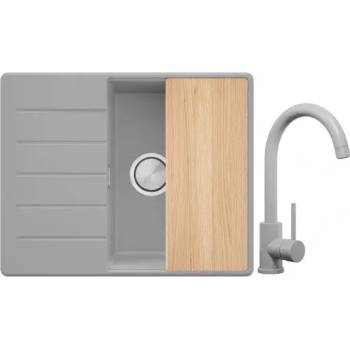 Твоят Стил Сива кухненска мивка от гранит Копенхаген 620х500 + Смесител