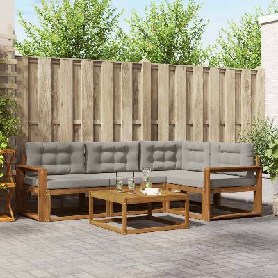 vidaXL Комплект дивани за открито 5 pcs Естествено и светло сиво (3367549)