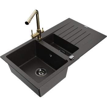 Mexen Matias гранитна мивка с 1, 5 камери с отцедник и кухненски смесител Duero, черен/златен - 6502-75-671600-50-B (6502-75-671600-50-B)