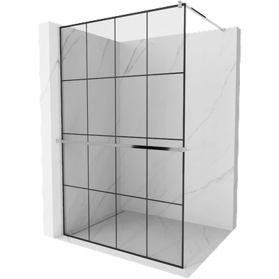 Mexen Kioto+ душ преграда с рафт Walk-in 130 x 200 см, черна решетка, хром - 800-130-121-01-77 (800-130-121-01-77)
