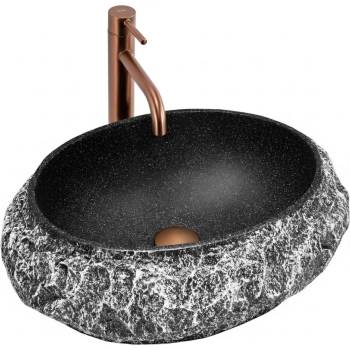 Rea REA-U0634 - Умивалник за плот MIKA GABRO 38x50 cm черен/имитация на камък (RE0228)