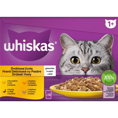 Whiskas hydinové hody v želé, kura, kačka, hydina, morka 12 x 85 g