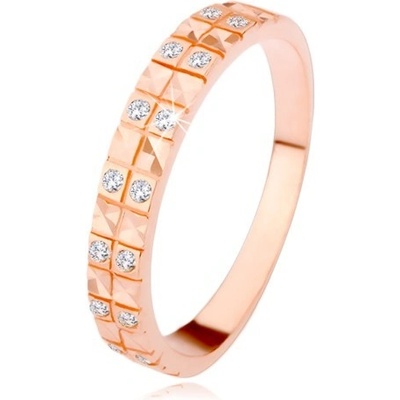 Šperky eshop Stříbrný 925 prsten v měděném odstínu diamantový řez čiré zirkony SP43.11
