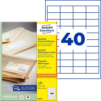 Avery Zweckform LR3657 Recyklované etikety 48,5x25,4 mm 4000 ks bílé