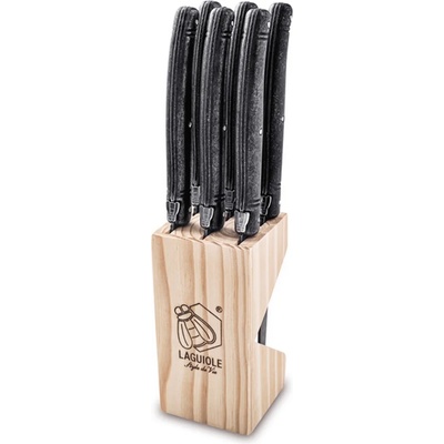 Laguiole Комплект ножове за пържоли PREMIUM, 6 бр. , с блок, черен, Laguiole (LAGSDV-303924)