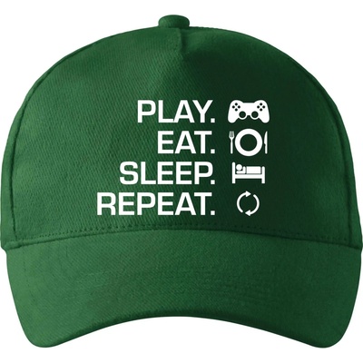 Play Eat Sleep Repeat game so zahnutým šiltom a látkovou sponou Fľaškovozelená