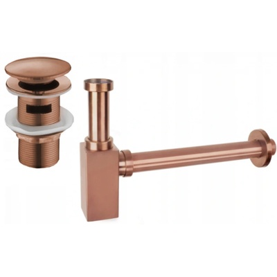 Mexen полусифон квадратен за мивка с изскачащ клапан, с преливник, розово злато - 7992060-60 (7992060-60)