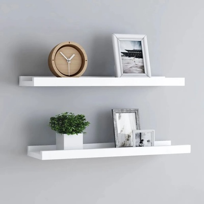 vidaXL Рафтове за фоторамки, 2 бр, бели, 60x9x3 см, МДФ (323929)