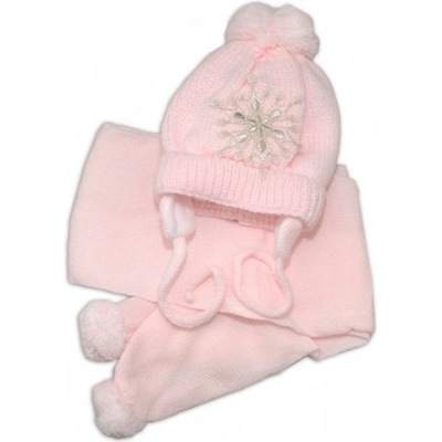 Baby Nellys Zimná čiapočka s šálom Snehová vločka v ružovej