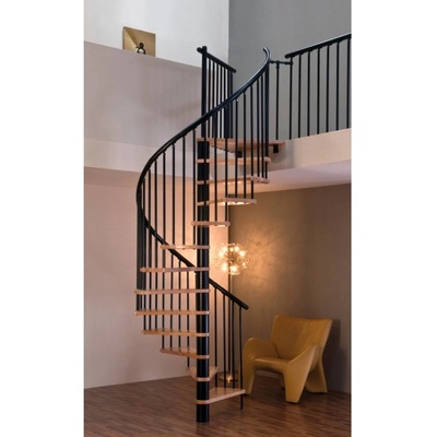 Minka Spiral Effect - točité schody, průměr 120 cm, 140 cm nebo 160 cm · nášlapy buk masiv · černá nebo šedá barva konstrukce