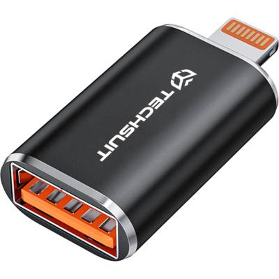 Techsuit - Премиум OTG адаптер HyperPort (A6) - USB 3.0 към Lightning, PD30W, 5Gbps, GaN, конвертор за iPhone - черен / оранжев