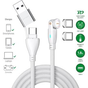 4smarts USB-C кабел с магнитен ннакрайник за устройства с USB-C - 4smarts GravityCord Magnetic USB-C to USB-C Cable Set 100W (бял) (180см) (541236)