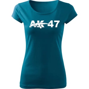 DRAGOWA дамска тениска, ak47, петролено синя, 150г/м2 (6491)