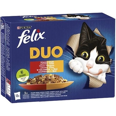 Felix Fantastic Duo Country Flavours s hovädziem a drůbežím kuřecím Tzatziki jehněčím telecím krůtím a játry v želé 12 x 85 g