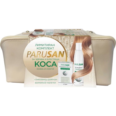 Parusan Комплект - Шампоан и Хранителна добавка, 200 ml + 42 таблетки + Несесер