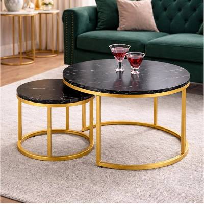 ЕВРОМАР Комплект кръгли холни маси paola черен мрамор / златно